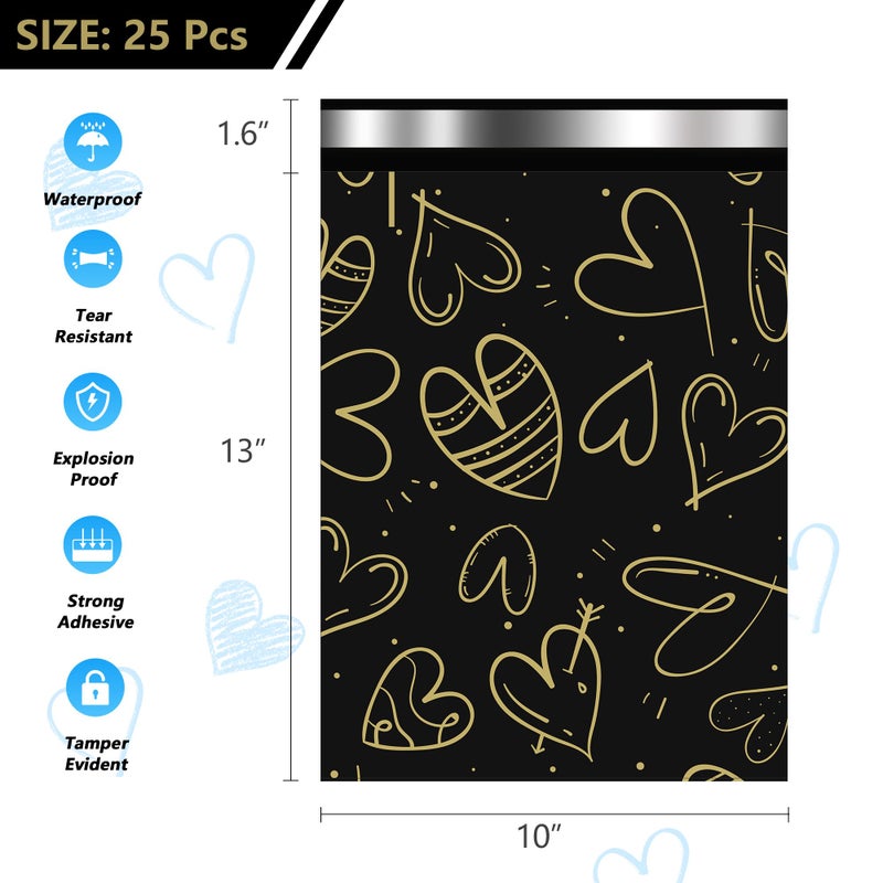 Vapulcio Poly Mailers 10x13 Inch 25 Pcs, Heart printed Thank You Shipping Bags with 2.4mil Thickness, Waterproof Mailing Envelopes, Strong Self-sealing Adhesive Poly Bags for Shipping - Image 2